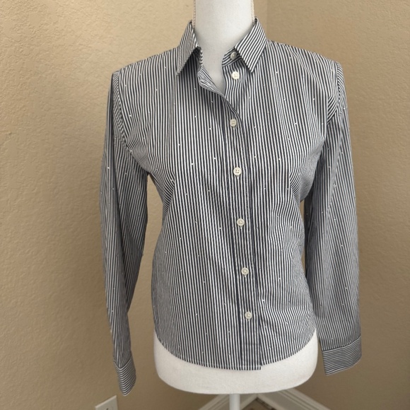 J Crew Women's Striped Button Down w/small rhinestones - Picture 2 of 12